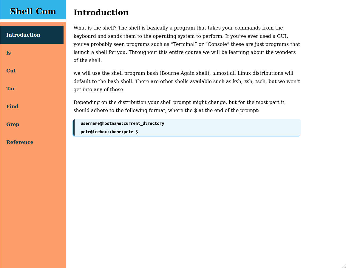 Documentation page screenshot