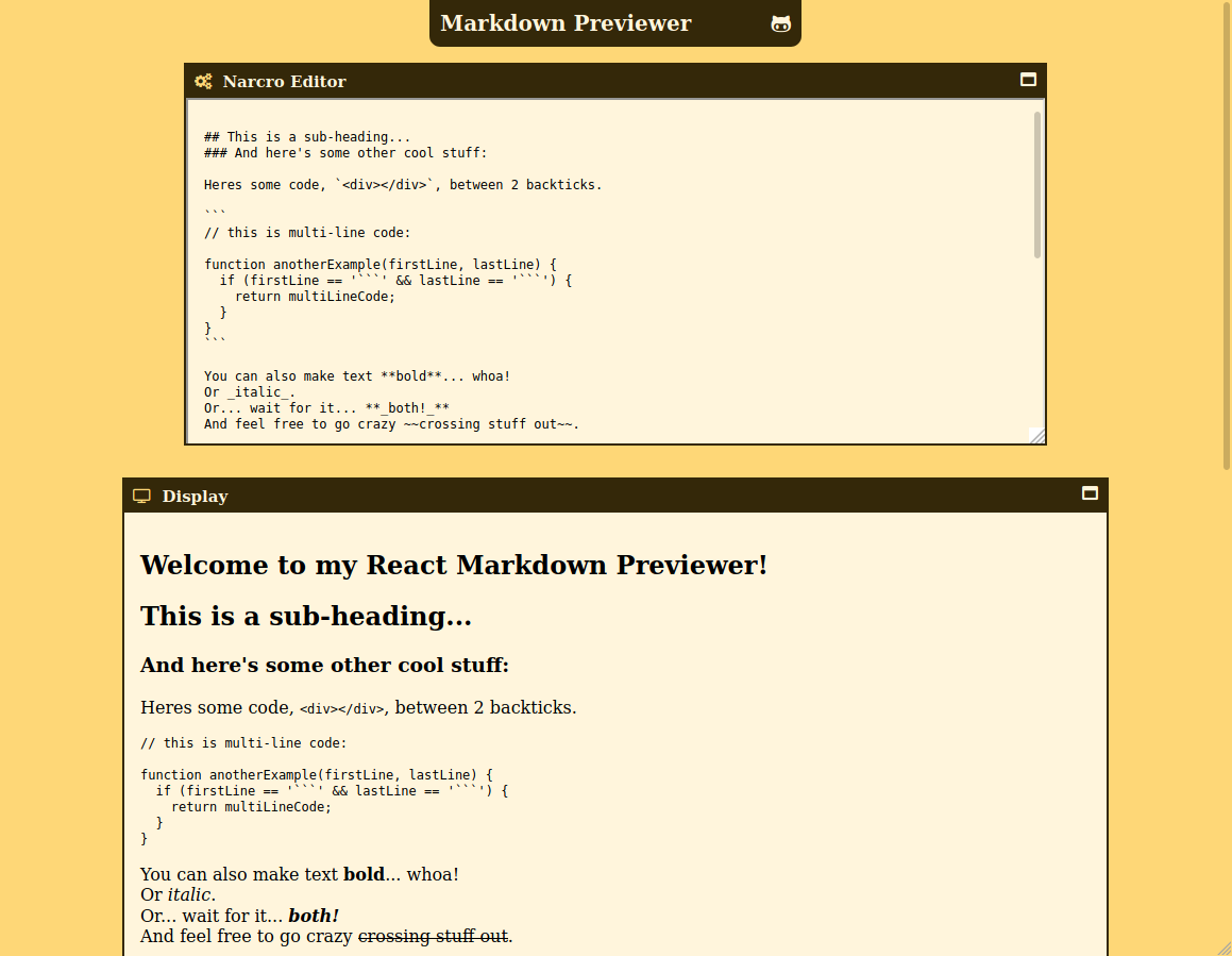 React Markdown Previewer screenshot